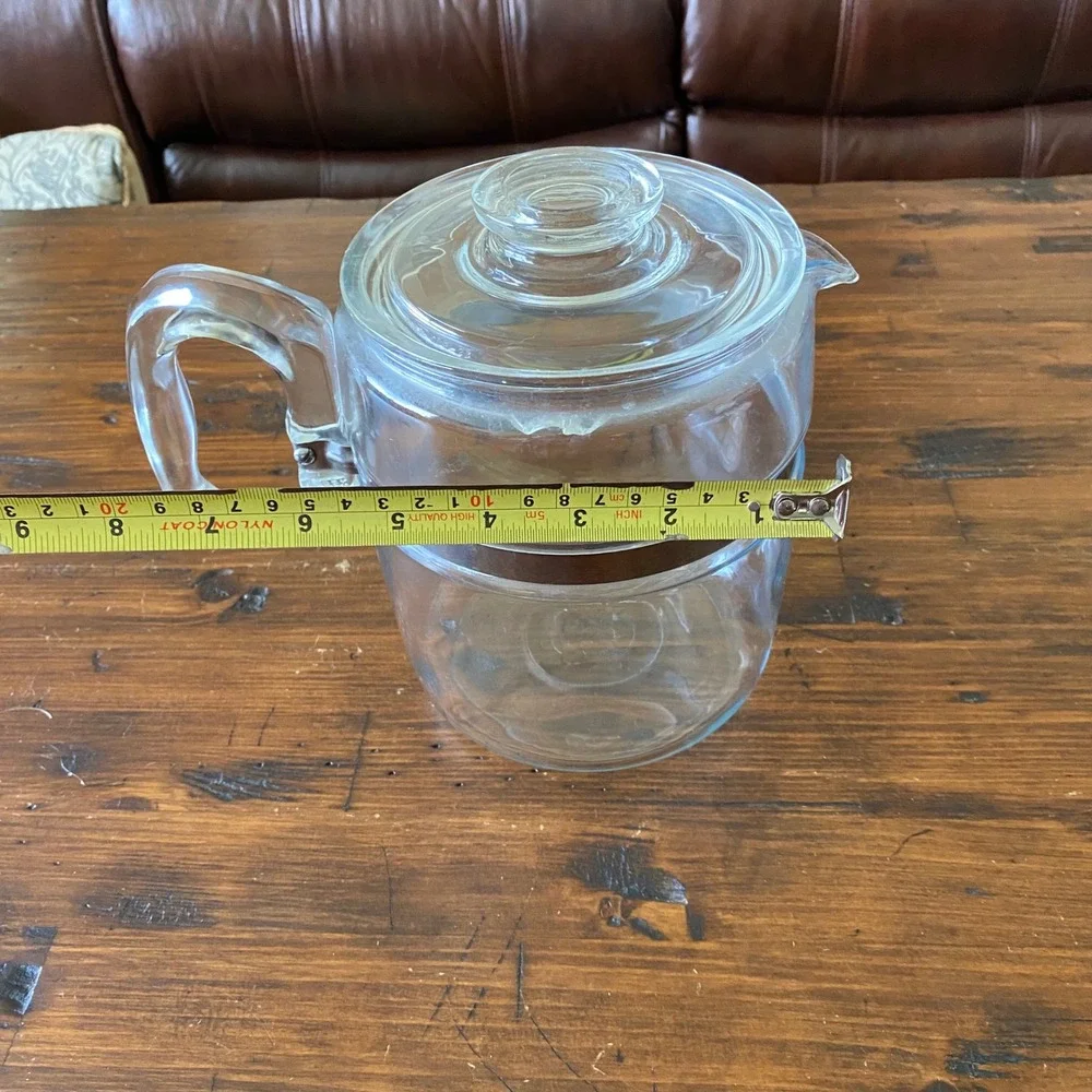 Vintage Pyrex Flame Ware 9 Cup Glass Coffee Percolator Pot Lid Clear Stainless *